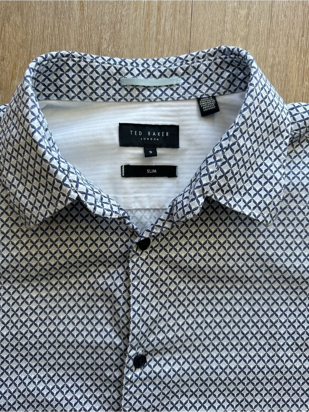 Ted Baker Slim Fit Geometric Navy and White Men's Button-down Shirt - Size 5/L